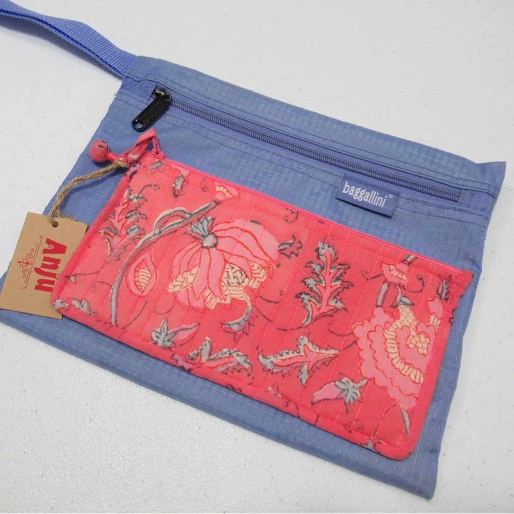 Baggallini Blue Zip Pouch and Anju Pink Floral Pouch